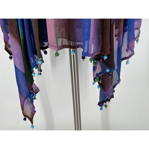 NWT ZARA Skirt Beaded Boho Elastic Waist Flowing Blue Festival Scarf Hem Small - Picture 4 of 8